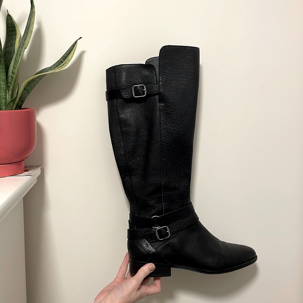 Lucky Brand black leather buckle boots